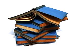 A stack of blue books